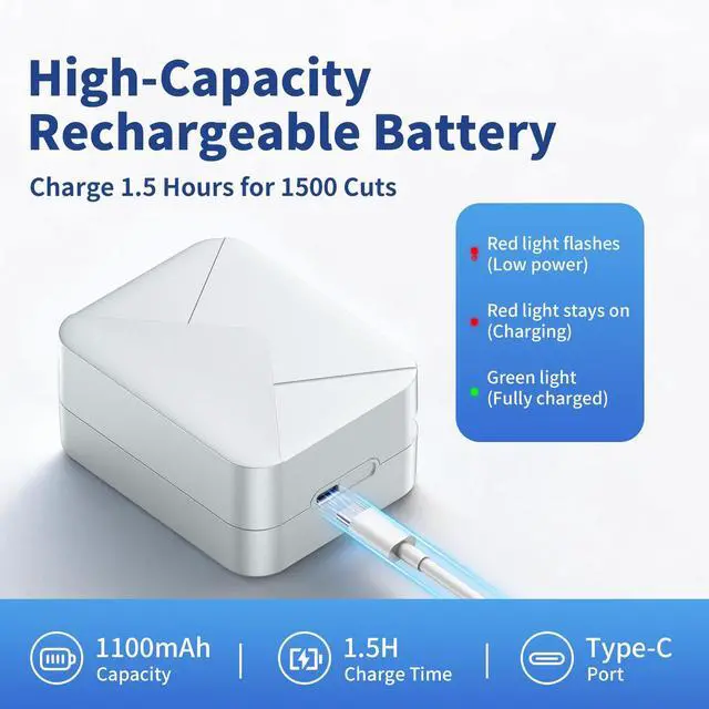 Alt view image 4 of 7 - Rechargeable Electric Letter Opener Mail Opener Letter Openers Envelope Slitter Automatic Letter Opener Portable & Safe Blade Design, Universal Envelope Efficient Tool for Office Home (White)