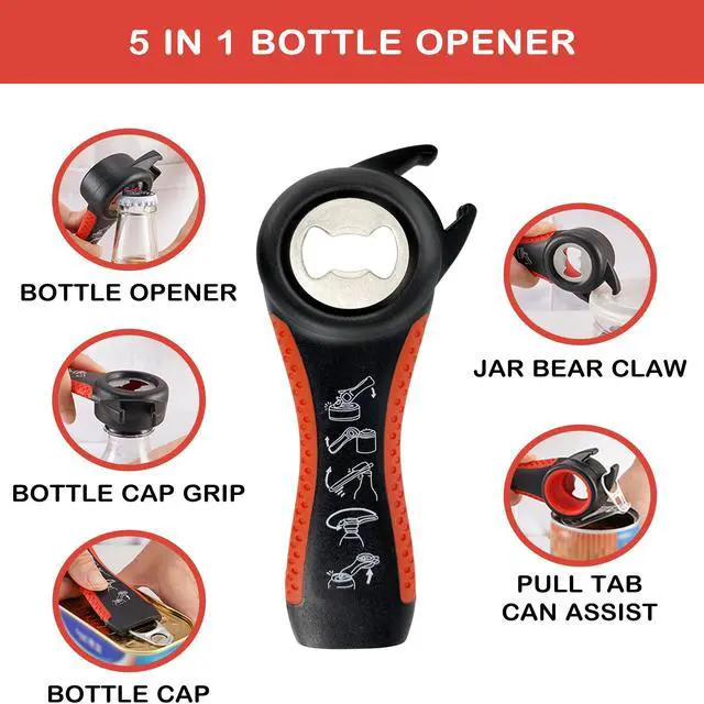 Alt view image 5 of 7 - Jar Opener for Weak Hands, Seniors with Arthritis, 5 in 1 Multi Function Bottle Opener Lid Opener For Arthritic Hands with Corkscrew Wine Opener (red)