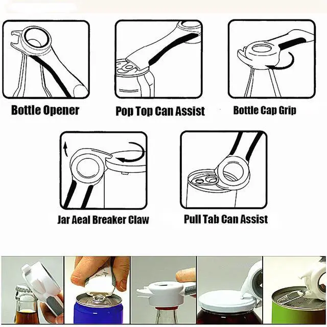 Alt view image 2 of 7 - 5 in 1 Lids off Jar Opener, Bottle Opener, Ideal For Women, Kids, Seniors - for Multipurpose Kitchen Tool, Easy open. White