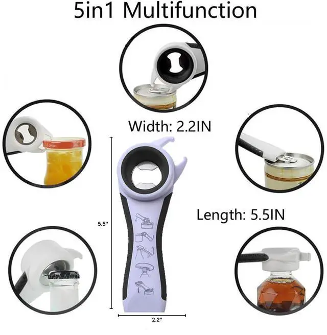 Alt view image 3 of 7 - 5 in 1 Lids off Jar Opener, Bottle Opener, Ideal For Women, Kids, Seniors - for Multipurpose Kitchen Tool, Easy open. White