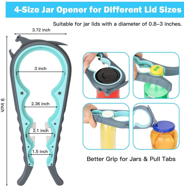 Alt view image 2 of 7 - Jar Opener for Weak Hands, Seniors, Arthritis (Blue&Grey) | 3-Pieces Jar and Bottle Opener Set, 6-in-1 Multifunctional Jar Lid Opener Bottle Opener, Non-Slip Jar Opener Gripper Pad