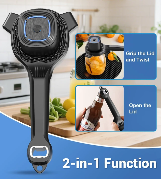 Alt view image 4 of 7 - Electric Jar Opener for Seniors with Power-Clamp Technology, 2-in-1 Patent Automatic Jar & Bottle Opener Rechargeable 800mAh Hands-Free Opener with Bonus Anti-Slip Gripper Pad for Beer, Dressing, Jar