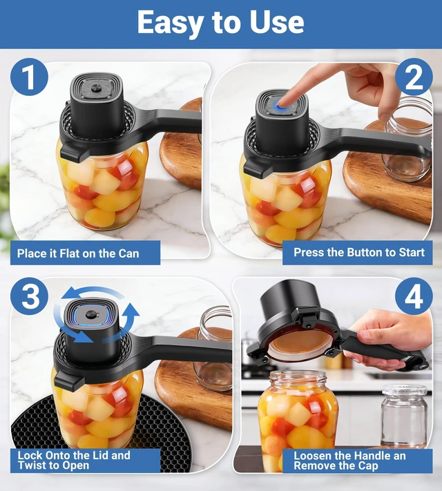 Alt view image 5 of 7 - Electric Jar Opener for Seniors with Power-Clamp Technology, 2-in-1 Patent Automatic Jar & Bottle Opener Rechargeable 800mAh Hands-Free Opener with Bonus Anti-Slip Gripper Pad for Beer, Dressing, Jar