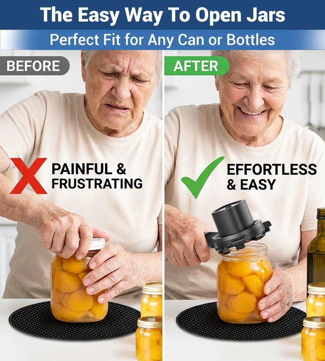 Alt view image 7 of 7 - Electric Jar Opener for Seniors with Power-Clamp Technology, 2-in-1 Patent Automatic Jar & Bottle Opener Rechargeable 800mAh Hands-Free Opener with Bonus Anti-Slip Gripper Pad for Beer, Dressing, Jar