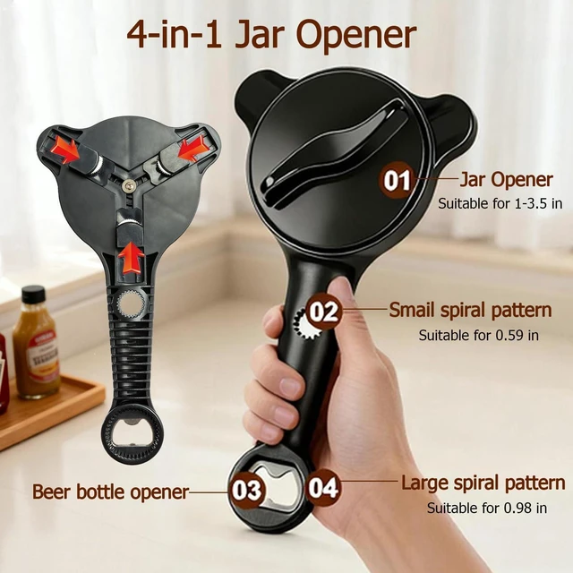 Alt view image 5 of 7 - 4-in-1 Jar Opener, Adjustable Jar Opener for Seniors | Kitchen Tool Designed Specifically for Seniors and Those with Limited Physical Strength, Suitable for Beer, Jar