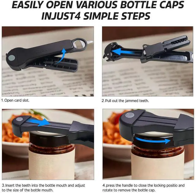 Alt view image 4 of 7 - Jar Opener for Seniors with Arthritis, 7 in 1 Bottle Opener and Wine Corkscrew, Easy Grip Kitchen Gadget for Weak Hands Elderly, Retractable Jaw Lid Opener with Magnetic Storage (Black)