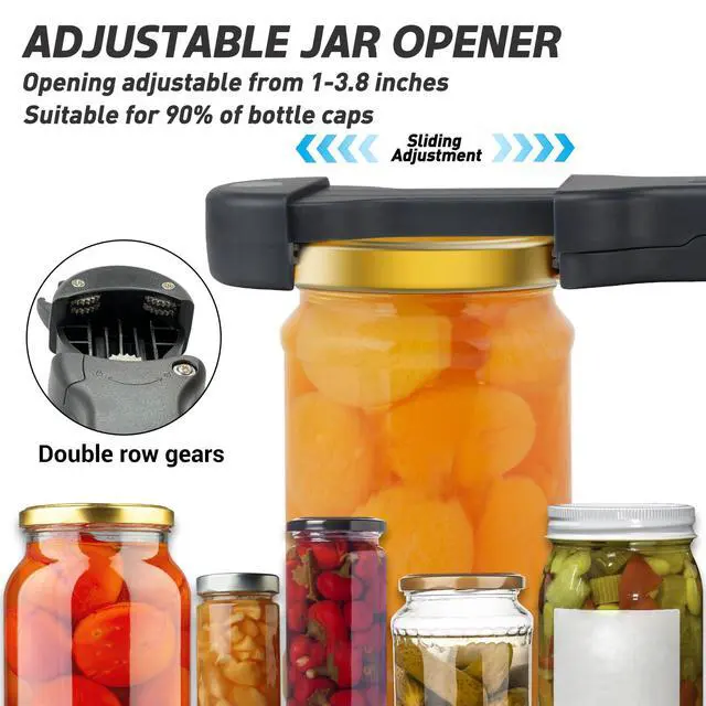 Alt view image 3 of 7 - Jar Opener for Seniors with Arthritis, 7 in 1 Bottle Opener and Wine Corkscrew, Easy Grip Kitchen Gadget for Weak Hands Elderly, Retractable Jaw Lid Opener with Magnetic Storage (Black)