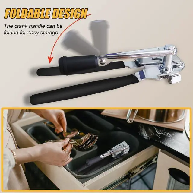 Alt view image 5 of 6 - Commercial Can Opener, Can Opener Manual Heavy Duty Easy for Big Cans with Magnet, Folding Hand Crank With Comfortable Long Handles