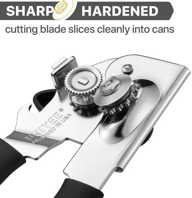Alt view image 3 of 7 - Can Opener Manual Heavy Duty, Hand Held Can Openers for Seniors with Comfort Grip Sharp Blade, Solid Steel Hand Manual Can Open with Magnet for Kitchen Camping, Black