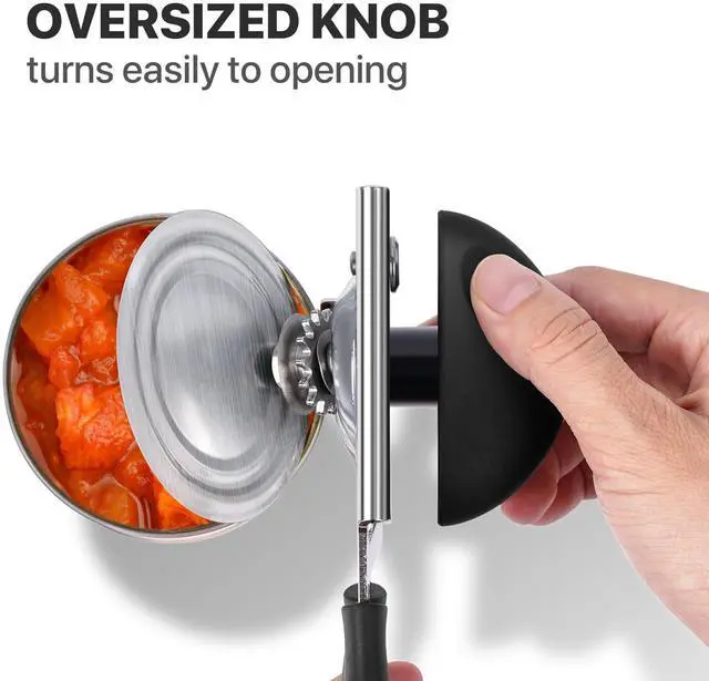 Alt view image 4 of 7 - Can Opener Manual Heavy Duty, Hand Held Can Openers for Seniors with Comfort Grip Sharp Blade, Solid Steel Hand Manual Can Open with Magnet for Kitchen Camping, Black