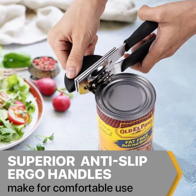 Alt view image 5 of 7 - Can Opener Manual Heavy Duty, Hand Held Can Openers for Seniors with Comfort Grip Sharp Blade, Solid Steel Hand Manual Can Open with Magnet for Kitchen Camping, Black