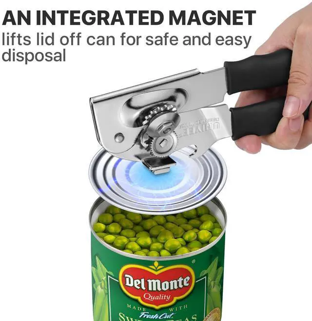 Alt view image 6 of 7 - Can Opener Manual Heavy Duty, Hand Held Can Openers for Seniors with Comfort Grip Sharp Blade, Solid Steel Hand Manual Can Open with Magnet for Kitchen Camping, Black