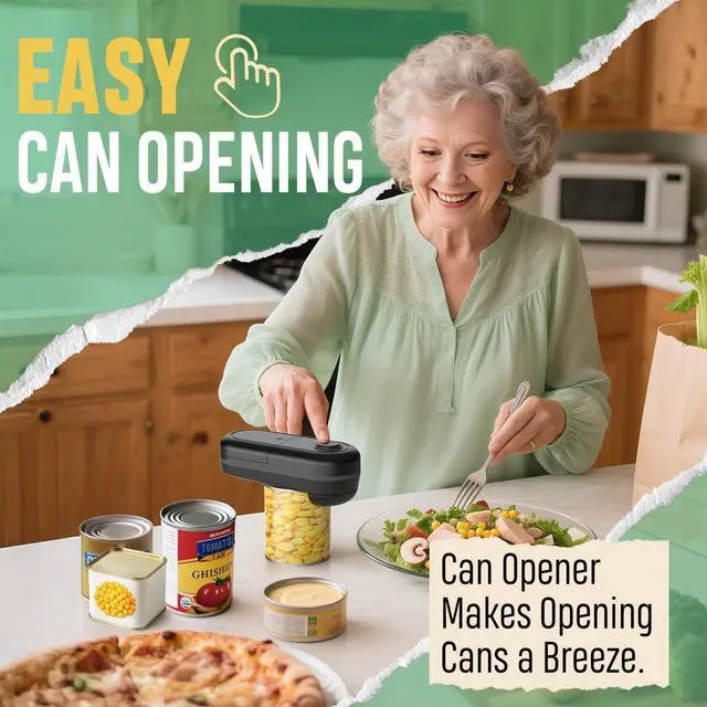 Alt view image 2 of 7 - Handsfree Electric Can Opener Fits All Can Sizes, Electric Can Openers for Kitchen Food Safe with Smooth Edge, Kitchen Gadgets Battery Operated Can Openers for Seniors, Arthritis and Chef