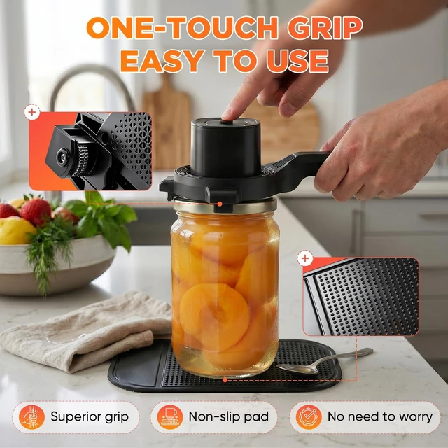 Alt view image 4 of 7 - Electric Jar Opener, Bottle Opener whith Automatic locking | Jar opener with Gripper Pad, Multifunctional for Seniors &Weak Hands & Kids, Gift for Mother