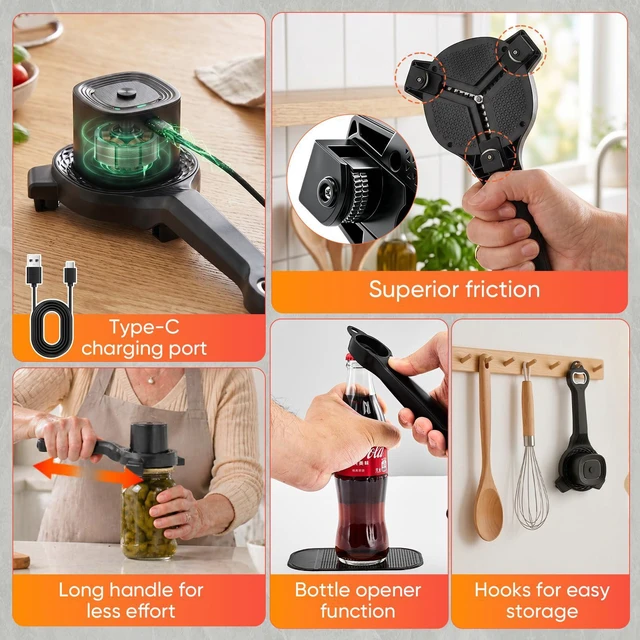Alt view image 5 of 7 - Electric Jar Opener, Bottle Opener whith Automatic locking | Jar opener with Gripper Pad, Multifunctional for Seniors &Weak Hands & Kids, Gift for Mother