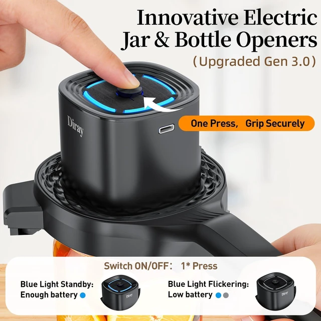Alt view image 2 of 7 - 2-in-1 Electric Jar & Bottle Opener, Power-Clamp Auto Lock & Manual Twist, Smooth Mechanical Feel, Durable Tool for Arthritis Sufferers & Elderly, Free Anti-Slip Gripper Pad
