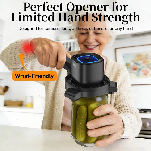 Alt view image 6 of 7 - 2-in-1 Electric Jar & Bottle Opener, Power-Clamp Auto Lock & Manual Twist, Smooth Mechanical Feel, Durable Tool for Arthritis Sufferers & Elderly, Free Anti-Slip Gripper Pad