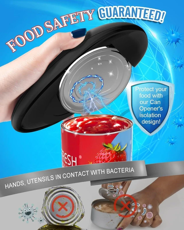 Alt view image 6 of 7 - Electric Can Opener, One-Touch Automatic Hands Free Can Opener with Smooth Edge, Battery Operated, Safe & Easy for Seniors with Arthritis, Kitchen, Left-Handed & Weak Hands (Black)