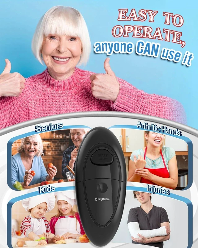 Alt view image 2 of 7 - Electric Can Opener, One-Touch Automatic Hands Free Can Opener with Smooth Edge, Battery Operated, Safe & Easy for Seniors with Arthritis, Kitchen, Left-Handed & Weak Hands (Black)