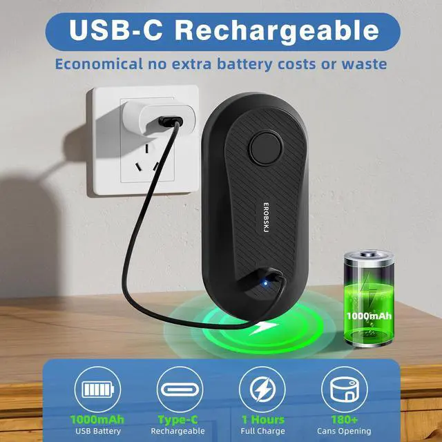 Alt view image 2 of 7 - Electric Can Opener, Rechargeable Can Openers for Seniors & Arthritis, One-Touch Automatic Can Opener, Hands-Free, Smooth Edge, Compact, Kitchen Gadgets