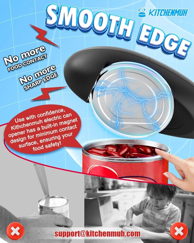Alt view image 6 of 7 - One Touch Electric Can Opener Fits All Can Sizes for Seniors with Arthritis, Battery Operated Can Opener with Smooth Edge, Food Safe Kitchen Gadgets Automatic Can Opener for Kitchen