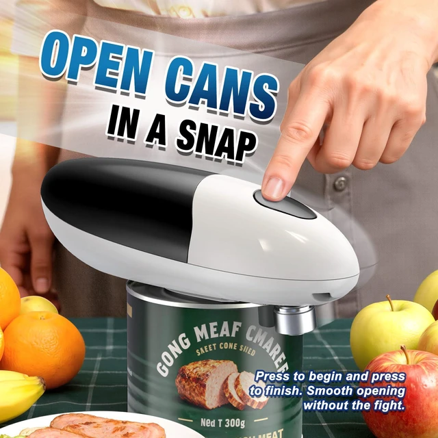 Alt view image 2 of 7 - Electric Can Opener, One Press Start/Stop, Automatic Can Opener with Smooth Edge, Hands Free, Battery Powered, Electric Can Openers for kitchen, Can Openers for Seniors with Arthritis, black