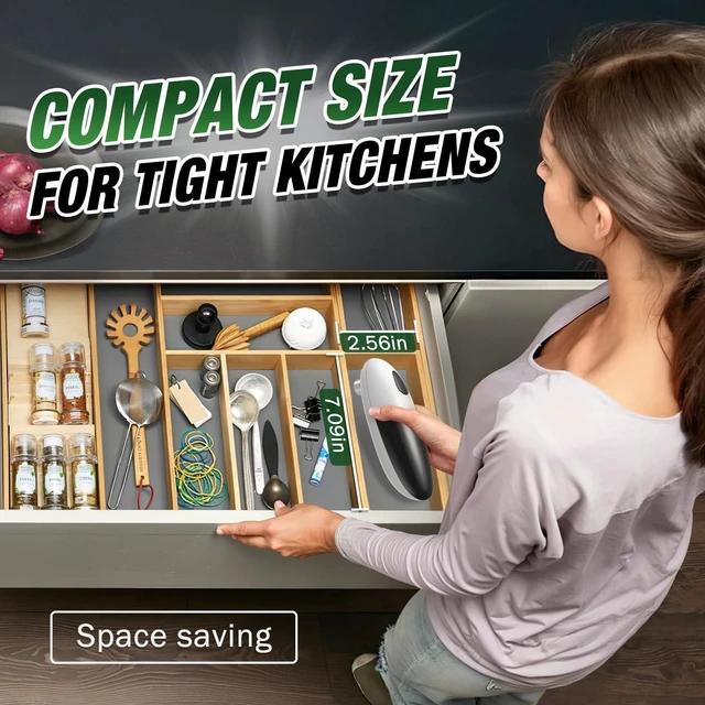 Alt view image 7 of 7 - Electric Can Opener, One Press Start/Stop, Automatic Can Opener with Smooth Edge, Hands Free, Battery Powered, Electric Can Openers for kitchen, Can Openers for Seniors with Arthritis, black