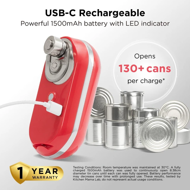 Alt view image 4 of 6 - Mini Plus Rechargeable Electric Can Opener, Red | USB-C Charging, Hands-Free Auto Stop, Cordless Smooth Edge, Compact for Travel, Perfect for Seniors with Arthritis