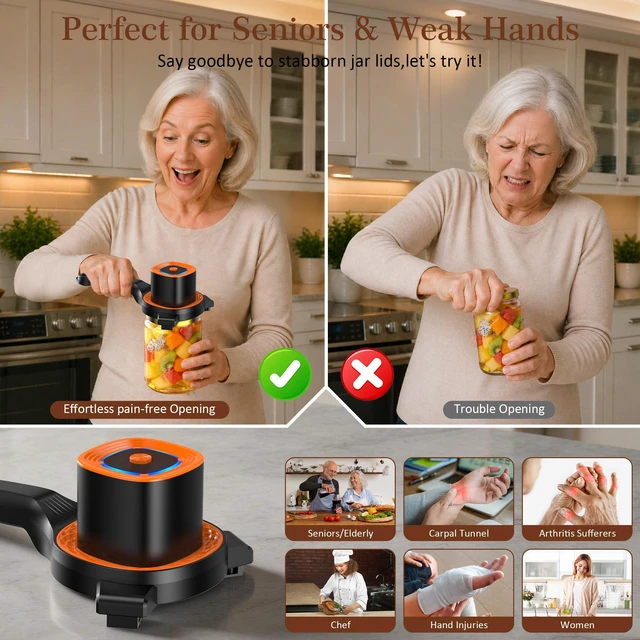 Alt view image 5 of 7 - Electric Jar Opener for Seniors with Auto-Adjusting Gripper,Fit 1"-3.5" Cap | Rechargeable Jar & Bottle Openers for Weak Hands and Arthritis, Easy Twist Off Lid Opener with Rubber Gripper PadBlack