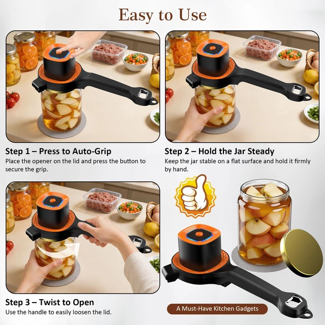 Alt view image 6 of 7 - Electric Jar Opener for Seniors with Auto-Adjusting Gripper,Fit 1"-3.5" Cap | Rechargeable Jar & Bottle Openers for Weak Hands and Arthritis, Easy Twist Off Lid Opener with Rubber Gripper PadBlack