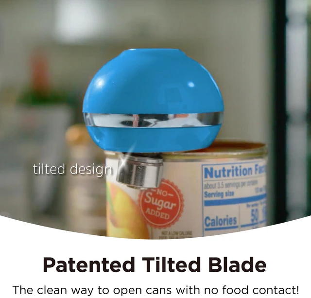 Alt view image 4 of 6 - Mini Electric Can Opener, Blue | Smooth Edge, One Press Opens, Ultra-Compact Portable, Hands-Free Cordless, Battery Operated