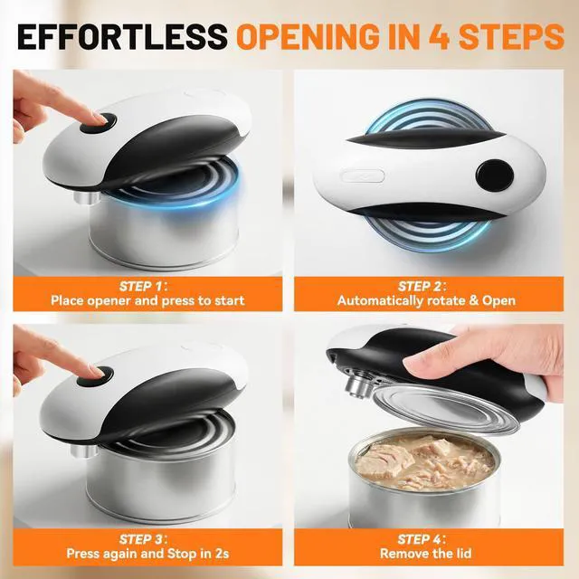 Alt view image 5 of 7 - Electric Can Opener, USB-C Rechargeable One Touch Hands Free Automatic Can Openers for Most Can Sizes Smooth Edge, Safe and Easy to Use for Seniors, Arthritis Sufferers, Kitchen and Camping