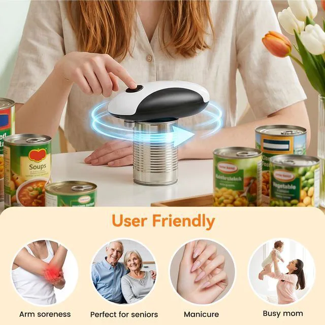 Alt view image 6 of 7 - Electric Can Opener, USB-C Rechargeable One Touch Hands Free Automatic Can Openers for Most Can Sizes Smooth Edge, Safe and Easy to Use for Seniors, Arthritis Sufferers, Kitchen and Camping