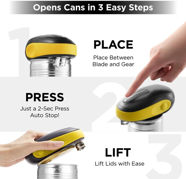 Alt view image 3 of 6 - One-To-Go Electric Can Opener, Yellow | One Touch, Auto Stop, Smooth Edge, Cordless Battery Operated, For Seniors with Arthritis
