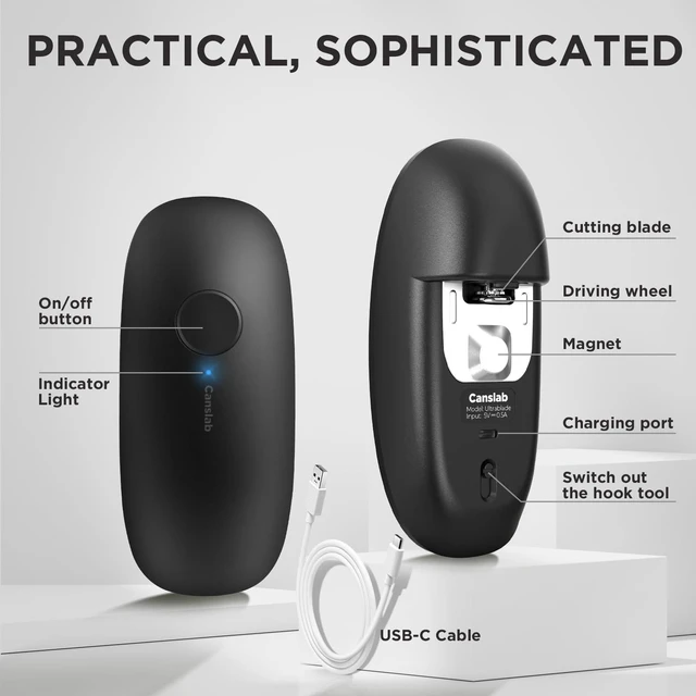 Alt view image 7 of 7 - Ultrablade SE Electric Can Opener, USB-C Rechargeable, Smooth Edge | Cordless Automatic Can Opener for Kitchen for Seniors with Arthritis, Battery Powered Handheld, for Small or Large Cans,Black