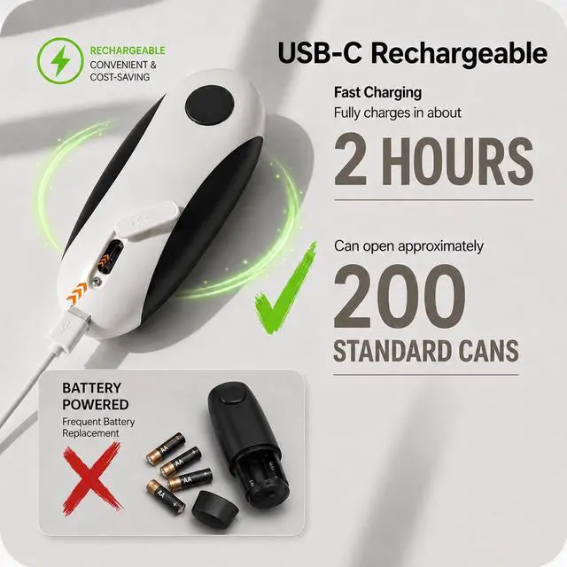 Alt view image 2 of 7 - Electric Can Opener, USB-C Rechargeable Automatic Can Opener with Smooth Edge, One-Touch Operation, Magnetic Lid Hold, Easy Kitchen Gadget for Seniors, Fits Most Can Sizes