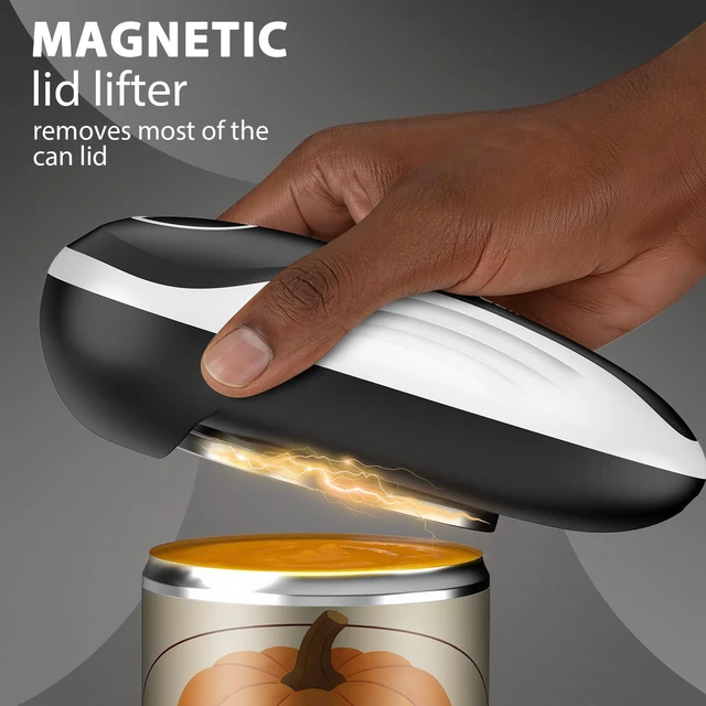 Alt view image 2 of 7 - Can Opener Electric, Rechargeable One Press Automatic Can Opener, Side Cut Smooth Edge Hands Free, Fits All Can Sizes, Safe Kitchen Gadget Easy Use Tool for Seniors with Arthritis, Quick Open (Black)