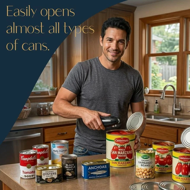 Alt view image 4 of 6 - Electric Can Opener Automatic One Touch Hands Free Can Opener for Seniors, Battery Operated Cordless, Smooth Edge Safety, Handheld Stainless Steel Blade, Open Any Size Can, Black