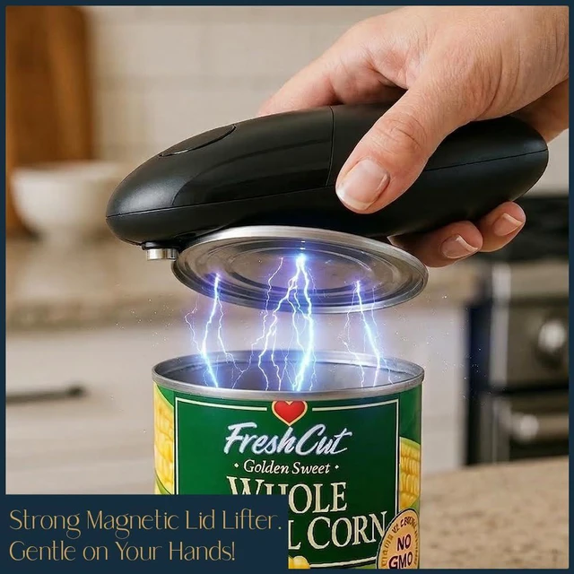 Alt view image 6 of 6 - Electric Can Opener Automatic One Touch Hands Free Can Opener for Seniors, Battery Operated Cordless, Smooth Edge Safety, Handheld Stainless Steel Blade, Open Any Size Can, Black