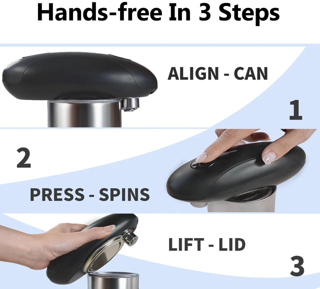 Alt view image 4 of 7 - Automatic Electric Can Opener for Seniors for Kitchen:Anyone can Hands Free,One Touch Opener,Durable Blades,Rechargeable, Smooth Edge, Lightweight Small Size, Black (Black)