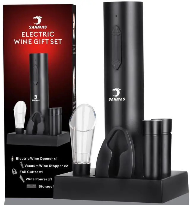 Alt view image 2 of 7 - Rechargeable Electric Wine Opener Set, 5-in-1 Automatic Corkscrew with Foil Cutter & Wine Aerator Pourer, 2 Vacuum Stoppers, Type-C Cable & Stand | Complete Wine Accessories Kit Gift Box