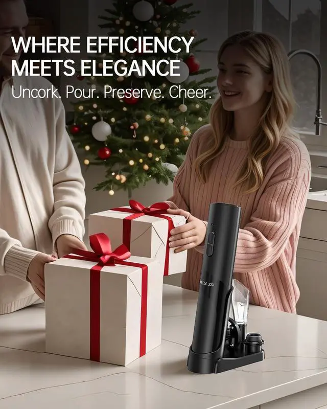 Alt view image 7 of 7 - Electric Wine Opener Rechargeable, 7-in-1 Automatic Wine Bottle Opener Gift Set with Electric Vacuum Pump, Foil Cutter, Aerator Pourer, 2 Stoppers & Charging Base, Black