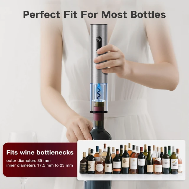 Alt view image 4 of 7 - Electric Wine Opener Rechargeable, BABONIR 6-in-1 Wine Gift Set | Stainless Steel, Vacuum Stopper, Automatic Bottle Opener, Foil Cutter, Wine Aerator, Storage Base, Wine Gifts for Parents