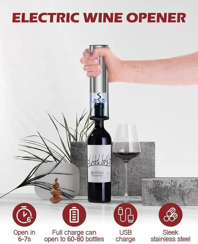 Alt view image 2 of 7 - Electric Wine Opener Set, Rechargeable & Cordless, for Wine Lovers