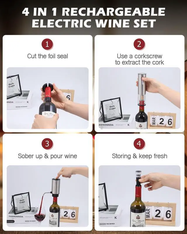 Alt view image 6 of 7 - Electric Wine Opener Set, Rechargeable & Cordless, for Wine Lovers