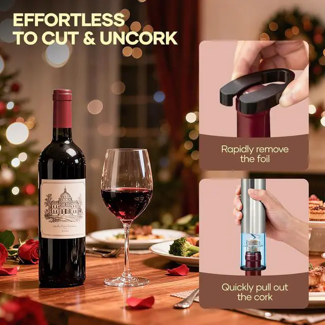 Alt view image 7 of 7 - Electric Wine Opener,Rechargeable Automatic Wine Opener Corkscrew Opener Set With Wine Stopper, Foil Cutter, Wine Aerator,Storage Base & USB-C Cable Christmas Gifts for Wine Lovers