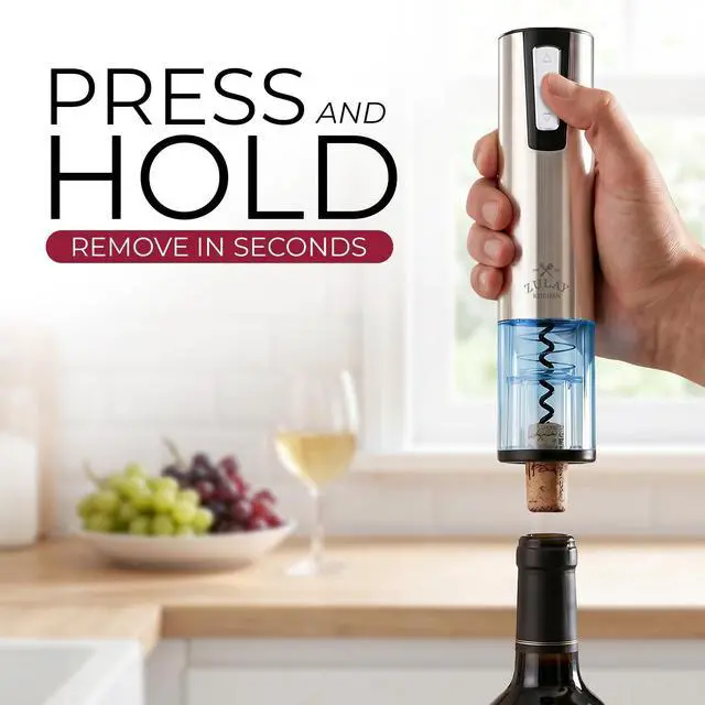 Alt view image 2 of 7 - Electric Wine Opener with Charging Base & Foil Cutter - Rechargeable Automatic Corkscrew Wine Bottle Opener for Natural & Synthetic Corks - Stainless Steel Silver