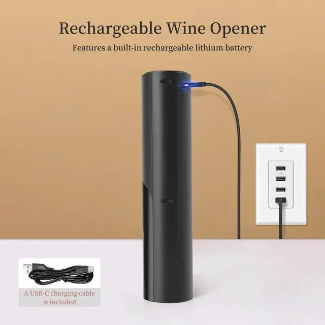 Alt view image 2 of 6 - Electric Wine Opener Set by ELMWAY - Rechargeable Wine Bottle Opener & Corkscrew with Foil Cutter / 4 x Vacuum Stoppers/Premium Wine Aerator Pourer, Ideal Wine Gifts for Wine Lovers - Black