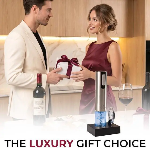Alt view image 3 of 7 - Electric Wine Opener with Charging Base & Foil Cutter - Rechargeable Automatic Corkscrew Wine Bottle Opener for Natural & Synthetic Corks - Stainless Steel Silver