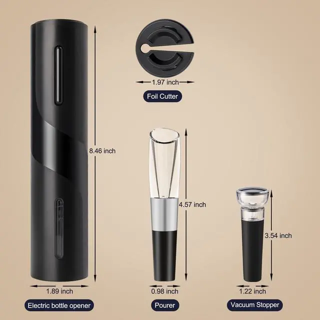 Alt view image 5 of 6 - Electric Wine Opener Set by ELMWAY - Rechargeable Wine Bottle Opener & Corkscrew with Foil Cutter / 4 x Vacuum Stoppers/Premium Wine Aerator Pourer, Ideal Wine Gifts for Wine Lovers - Black